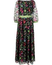 Emporio Armani - Floral-embroidered Sheer-sleeve Dress - Lyst