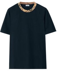 Burberry - Check Motif Cotton T-Shirt - Lyst