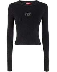 DIESEL - Ribbed Long-Sleeve Top With Subtle Logo Detail - Lyst