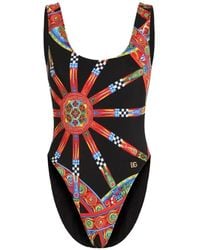 Dolce & Gabbana - Carretto-Print One-Piece Olympic Swimsuit - Lyst