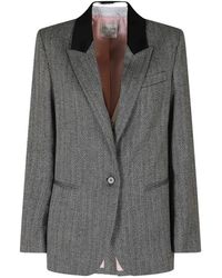 forte_forte - Herringbone-Pattern Velvet-Collar Jacket - Lyst
