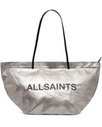 AllSaints - Serafina Logo-Print Metallic Tote Bag - Lyst