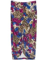 Just Cavalli - Gedrapeerde Midi-Rok Met Luipaardprint En Bloemen - Lyst