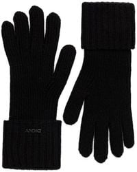 DKNY - Ribbed-Knit Logo-Plaque Gloves - Lyst