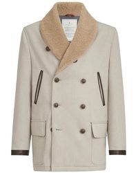 Brunello Cucinelli - Wool And Cashmere Cavalry Coat With Thermore Padding And Shearling Collar - Lyst