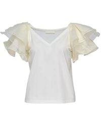 Club21 - Ruffled Satin-Finish T-Shirt - Lyst