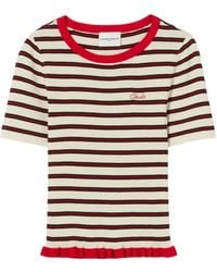Claudie Pierlot - Striped Embroidered-Logo T-Shirt - Lyst