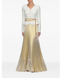 Self-Portrait - Textured-Knit Metallic-Chiffon Maxi Dress - Lyst