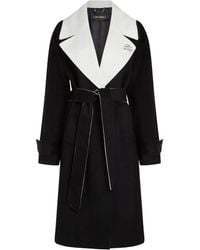 Karl Lagerfeld - Contrast-Collar Belted Coat - Lyst