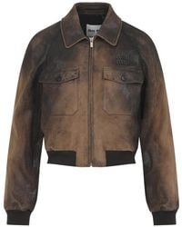 Miu Miu - Pocket Logo Leather Jacket - Lyst