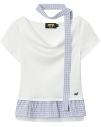 Mini Cream - Gingham-Check Ruffled Blouse - Lyst