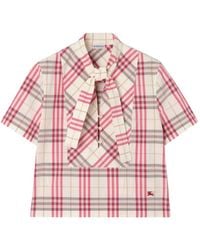 Burberry - Cropped Geruite Katoenen Blouse Met Sjaal - Lyst