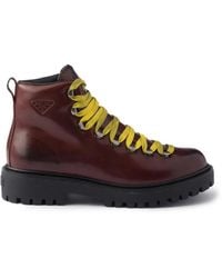 Prada - Antiqued Leather Lace-Up Ankle Boots - Lyst