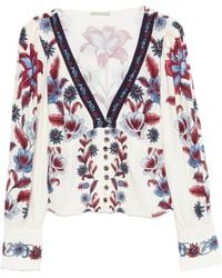 FARM Rio - Floral-Print V-Neck Blouse - Lyst