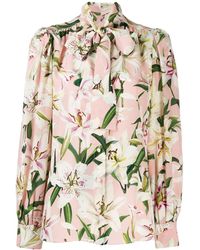 Dolce & Gabbana Blusa con motivo floral con lazo en el cuello - Rosa