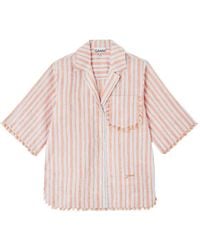Ganni - Striped Frayed-Edge Shirt - Lyst