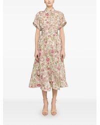 Nissa - Floral-Print Lace-Up Midi Dress - Lyst