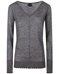 Pinko - V-Neck Frayed-Edge Sweater - Lyst