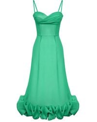 POST MERIDIEM - Draped-Bodice Flounced-Hem Midi Dress - Lyst