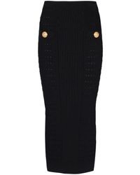 Balmain - Button-Embossed Knit Midi Pencil Skirt - Lyst