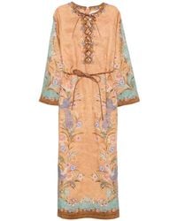 Zimmermann - Indra Lace-Up Floral-Print Midi Dress - Lyst