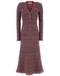 Self-Portrait - Check-Knit Frayed Midi Dress - Lyst