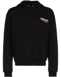 Balenciaga Political Logo Print Cotton Hoodie - Black
