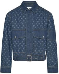 Marine Serre - Belted Moon-Print Denim Jacket - Lyst