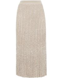 Brunello Cucinelli - Metallic-thread Knitted Midi Skirt - Lyst