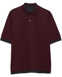Prada - Triangle-Logo Ribbed-Knit Polo Shirt - Lyst