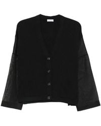 Brunello Cucinelli - Cotton Ribbed Cardigan With Organza Sleeves - Lyst