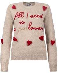 MC2 Saint Barth - Sweater With Heart Appliqués And Embroidered Text - Lyst