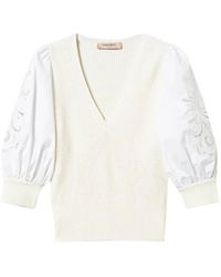 Twinset - Puff-Sleeve Broderie-Anglaise Jumper - Lyst