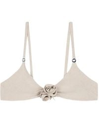 Coperni - Linen Flower Bikini Top With Gathered Central Detail With 3D Petals - Lyst