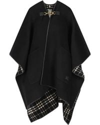 Burberry - Check-Pattern Embroidered-Logo Cape - Lyst