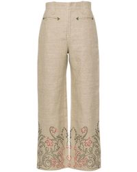 Bode - Floral-Embroidered Linen Trousers - Lyst