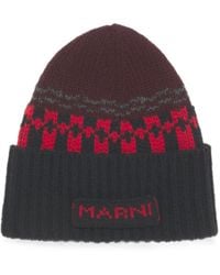 Marni - Wool Beanie With Geometric Motif - Lyst