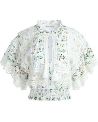 Alice + Olivia - Alice+olivia Tabitha Lace Button Front Cropped Blouse - Lyst