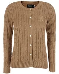 Ralph Lauren - Cardigan En Maille Torsadée À Monogramme Brodé - Lyst