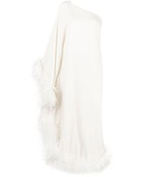 ‎Taller Marmo - Ubud One-Shoulder Feather-Trimmed Crepe Maxi Dress - Lyst