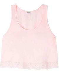 Sandro - Lace-Trim Satin-Effect Top - Lyst