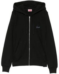KENZO - Logo-Embroidered Zip-Up Hoodie - Lyst