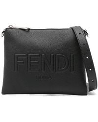 Fendi - Logo-embossed Leather Messenger Bag - Lyst