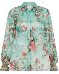 CAMILLA - Floral-print Curved-collar Blouse - Lyst