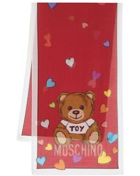 Moschino - Teddy Bear-print Frayed Scarf - Lyst