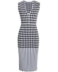 Another Tomorrow - Gingham-Knit V-Neck Dress - Lyst