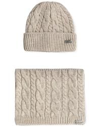 KARL LAGERFELD - Cable-Knit Logo-Plaque Beanie Hat And Scarf Set - Lyst