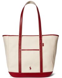 Polo Ralph Lauren - Medium Leather-Trimmed Canvas Tote Bag - Lyst