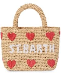 MC2 Saint Barth - Beach Mini Raffia Bag With Embroidered Hearts - Lyst
