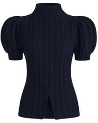Violante Nessi - Puff-Sleeve Ribbed-Knit Sweater - Lyst